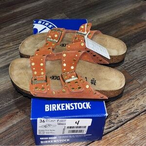 Birkenstock Arizona Rivet Border Suede Leather Dark Rust Narrow Size 5 Women’s